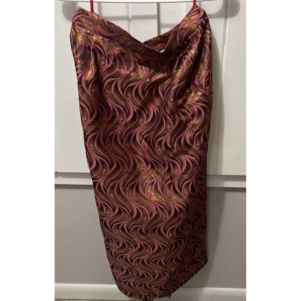 Vintage Stella Louise for KB Skirt 12 Midi Gold Metallic and Turquoise Print